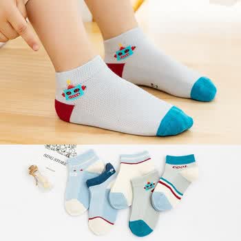 jeenh儿童袜子夏季薄款纯棉男女童船袜网眼透气111岁宝宝短袜智能机器