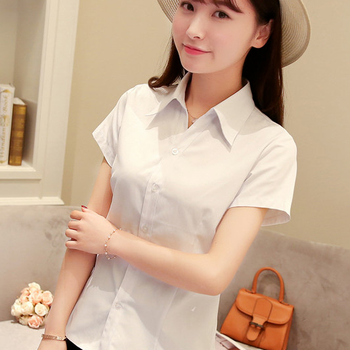 夏季新款白衬衫女短袖v领职业装工作服半袖修身衬衣女ol学生韩版白色s
