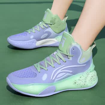 李宁寕青少年球鞋女篮球鞋男款青少年学生运动鞋气垫实战球鞋儿童紫青