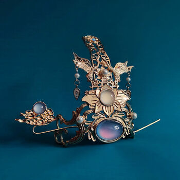 白鹤少年 束发发冠男女通用头冠汉服发饰发簪头饰夹古风发钗 白鹤少年