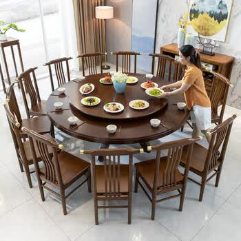 新中式实木大圆桌12人15人16人家用18米2米酒店餐桌电动转盘中式单桌