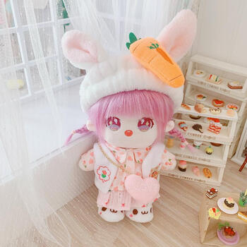 cm无属性棉花娃娃炸毛q版娃娃人形公仔紫芋暖儿网红可爱人形棉花娃娃紫色长毛暖儿 花熊六件套