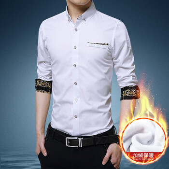 猫人(miiow)2018秋季新款男士衬衫商务休闲时尚加绒保暖长袖衬衫a180