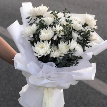 清明节鲜花速递菊花祭祀扫墓花束 21朵白色菊花 不含花瓶
