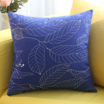 含芯汽车沙发靠垫床上纯棉靠枕纯棉布艺蓝底树叶40x40cm抱枕套不含芯