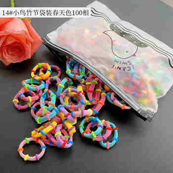 芭根草 儿童发圈宝宝扎头发头绳小皮筋高弹不伤发橡皮筋女童头饰 14#小鸟竹节袋装春天色100根
