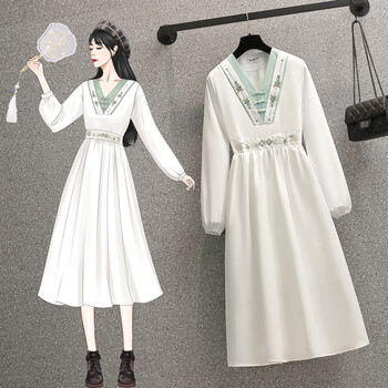 优沐晨古风女装现代日常古风长裙秋季中国风汉元素女装汉服改良版xl