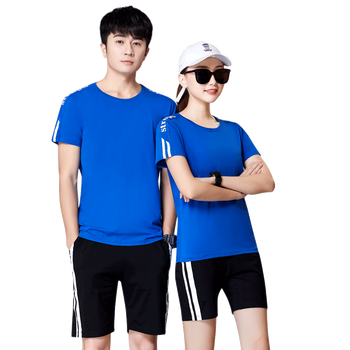 学生体考训练短袖短裤班服运动会田径跑步比赛服两件套 2018蓝色套装