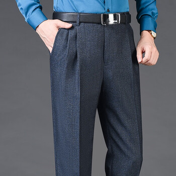 朴祺春秋款中老年宽松双褶西裤男裤男士直筒商务高腰免烫西裤长裤子
