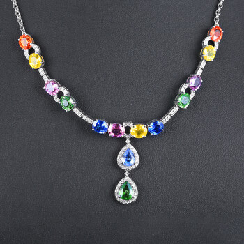 意禄珠宝1202克拉彩色蓝宝石项链女18k金镶嵌钻石彩虹彩宝套链首饰需
