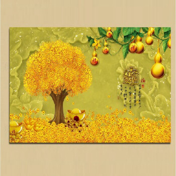 玄关挂画横版发财树画 客厅装饰画单幅横版挂画走廊玄关无框画餐厅