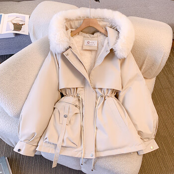 艾莱依平湖羽绒服官方旗舰店秋冬设计感派克面包服短款羽绒女白色m