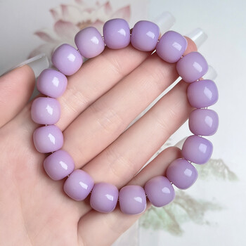 绕指柔 白玉菩提根手串女粉色渐变文玩佛珠蓝色单圈 芋泥波波桶珠单圈