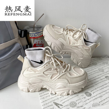 热风麦老爹鞋女款ins潮超火秋季2024年新款春秋百搭白色厚底增高运动