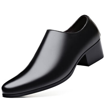 蜻蜓牌皮鞋男真皮2021新款尖头高跟商务办公室白领增高鞋子男黑色拉链