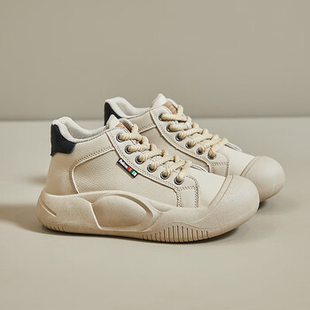 她他衣生秋季高帮小白鞋新款韩版女学生厚底增高运动板鞋休闲米色35