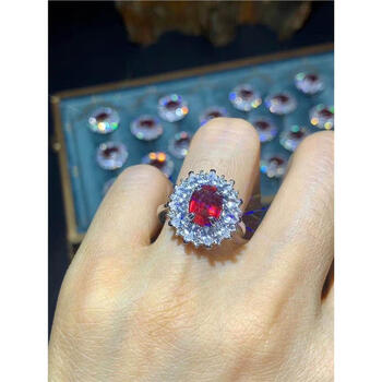 crimsonkingdom缅甸新烧红宝石戒指女银镶嵌送女友长辈生日礼物