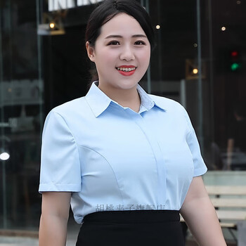 超大码加肥加大白衬衫女工作服女200斤胖mm职业装衬衣工装ol 蓝色斜纹