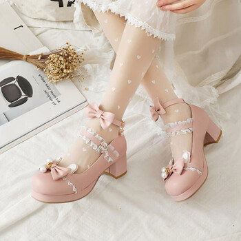 瑞央女童高跟鞋6-15岁儿童洛丽塔鞋子皮鞋小孩公主演出大童单鞋 粉色