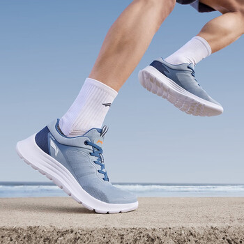 李宁跑步鞋轻羽男鞋减震跑鞋网面透气新款轻便休闲运动鞋男 柔灰蓝/暮