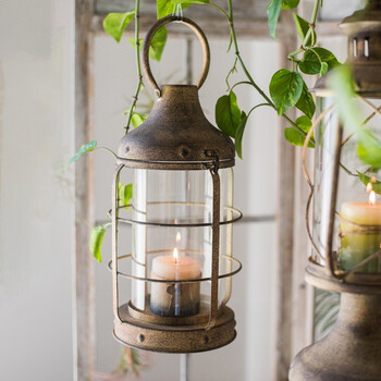 腾圣 欧式复古铁艺烛台风灯油灯小提灯装饰摆件花园杂货道具 怀旧风灯