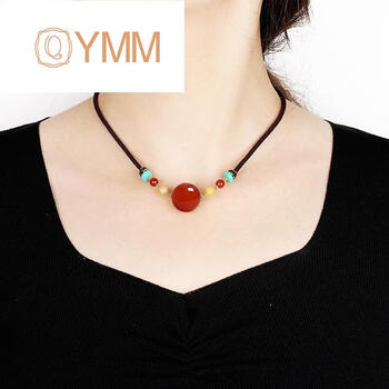 qymm相思红豆情侣锁骨链生日礼物红玛瑙珠子吊坠女情人节送男女朋友珠