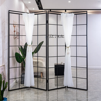 屏风帘移动屏风北欧简约铁艺屏风隔断墙美容院出租房服装店装饰可折叠