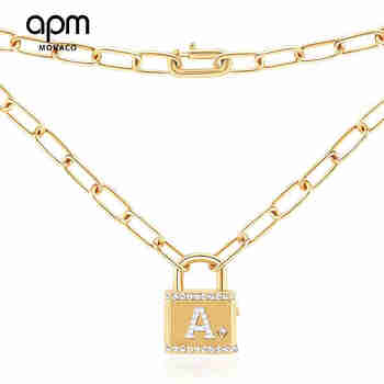 APM MONACO字母锁吊坠项链金色 字母可选女男生情侣毛衣链不可打开AC6906OXY 金色 字母A