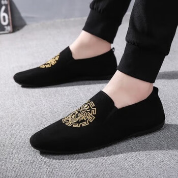 歌珀尼精神小伙鞋子社会人豆豆鞋男社会鞋刺绣韩版布鞋开车一脚蹬懒人