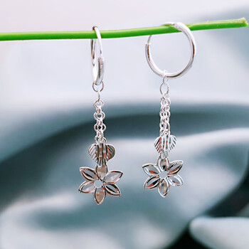 寄萱灵银耳环女小众耳饰耳扣足银圆圈耳坠999足银花朵春新款耳饰七夕