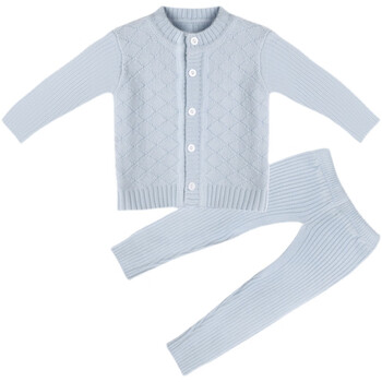 新生儿开衫毛衣宝宝纱衣针织衫婴儿棉纱衣毛线衣家居服弹性套装 蓝色