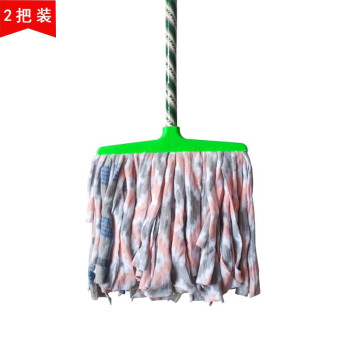 絮实 35cm木杆花布条排拖 木质头棉纱线拖布 工厂商用瓷砖地板拖水地拖普通老式墩布尘推 2把装