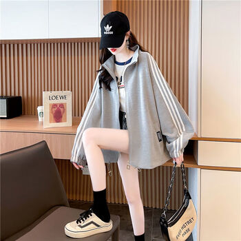 品利迪秋天衣服女装新款撞色拉链外套百搭休闲拉链卫衣女秋季20灰色