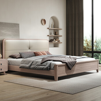 顺歌床北欧现代简约白蜡木实木床硅胶皮软包双人大床侘寂风卧室家具