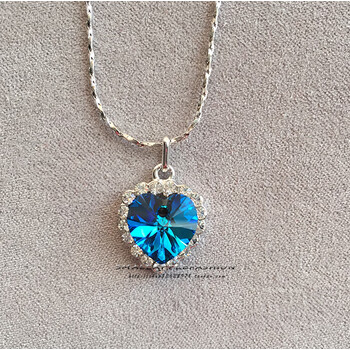 snqp海洋之心仿真蓝宝石钻石超闪项链排钻碎钻饰品送盒 蓝钻小款