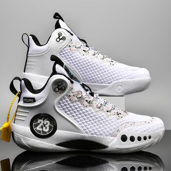 安錔官方官网春秋季新款篮球鞋男会响耐磨防滑高帮情侣米色36