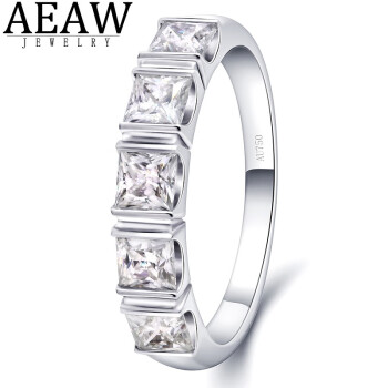 AEAW Jewelry公主方培育钻戒女排戒共约1.5克拉轻奢18K金定制款送女友礼物 5粒公主方约1.5克拉