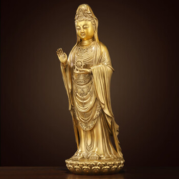 善扬 纯铜观音菩萨佛像供奉台家用客厅全铜摆件南海观世音菩萨神像