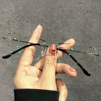 纯钛无框近视眼镜男防蓝光钻石切边精美眼镜 蔡司视特耐防辐射无色