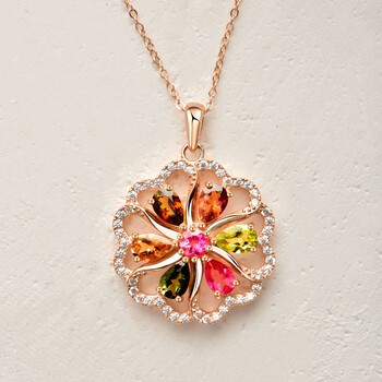 澳渝项链女s925银时尚轻奢碧玺彩宝饰品锁骨链吊坠520生日礼物送女友