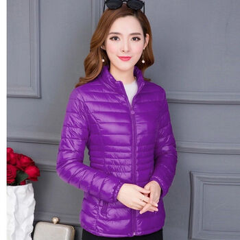新款时尚冬季小棉袄女短款轻薄棉服女士中年妈妈棉衣外套sn2591紫色