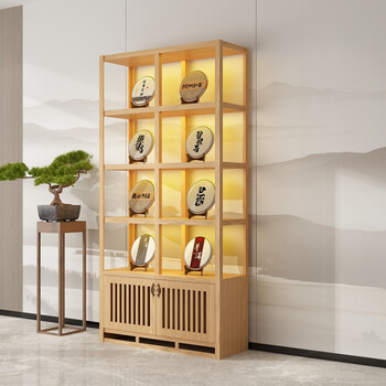 实木茶叶柜紫砂壶展示柜产品置物货架玄关摆件柜中式复古瓷器展柜 c款