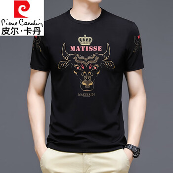 纯棉短袖t恤男新款衣服中年冰丝宽松夏季百搭 hn-2002皇冠牛头黑色