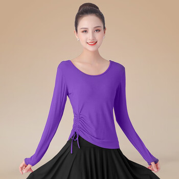 新款广场舞服装上衣中长裙套装中老年舞蹈练功跳舞衣服女比赛服紫色抽