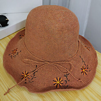 拉菲草帽子女新款夏圆脸显瘦百搭大檐花朵防紫外线沙