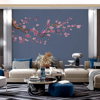 独秀背景墙布刺绣独绣墙布无缝卧室床头刺绣壁画玉兰独秀电视背景墙壁