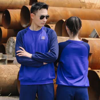 19新款缝布标专职队长袖体能作训服火焰蓝色春秋企业消防员冬季加绒