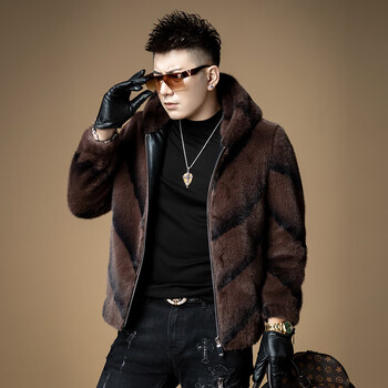 金貂绒大衣轻奢男装冬季皮草保暖男士冬季毛昵高端外套连帽夹克男