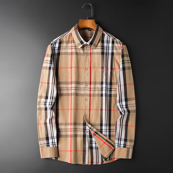 轻奢品牌男士长袖休闲格子衬衫男欧洲站秋季商务免烫衬衣男装 图色 m