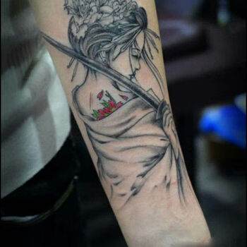 淘菲象纹身贴花臂小腿上色般若艺防水仿真款手臂日式传统贴纸 刀姬 2